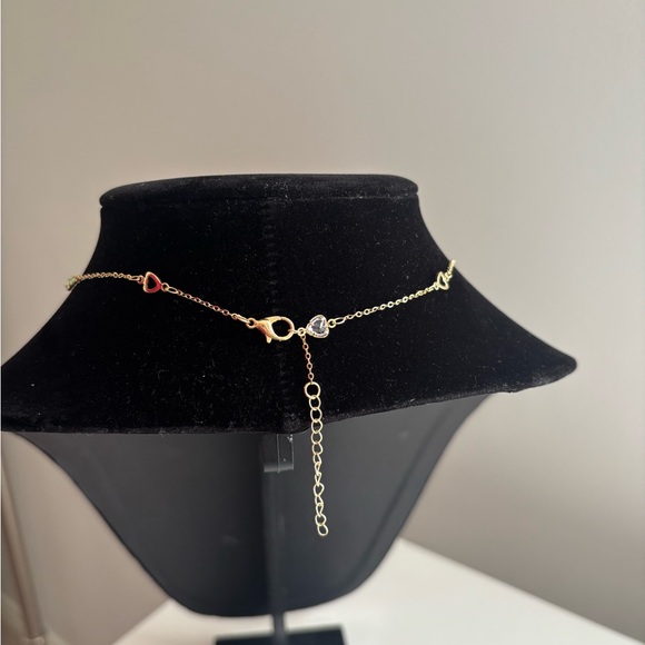 Gold Multi-Color Heart Station Necklace - Women Jewelry - Picture 6 of 6